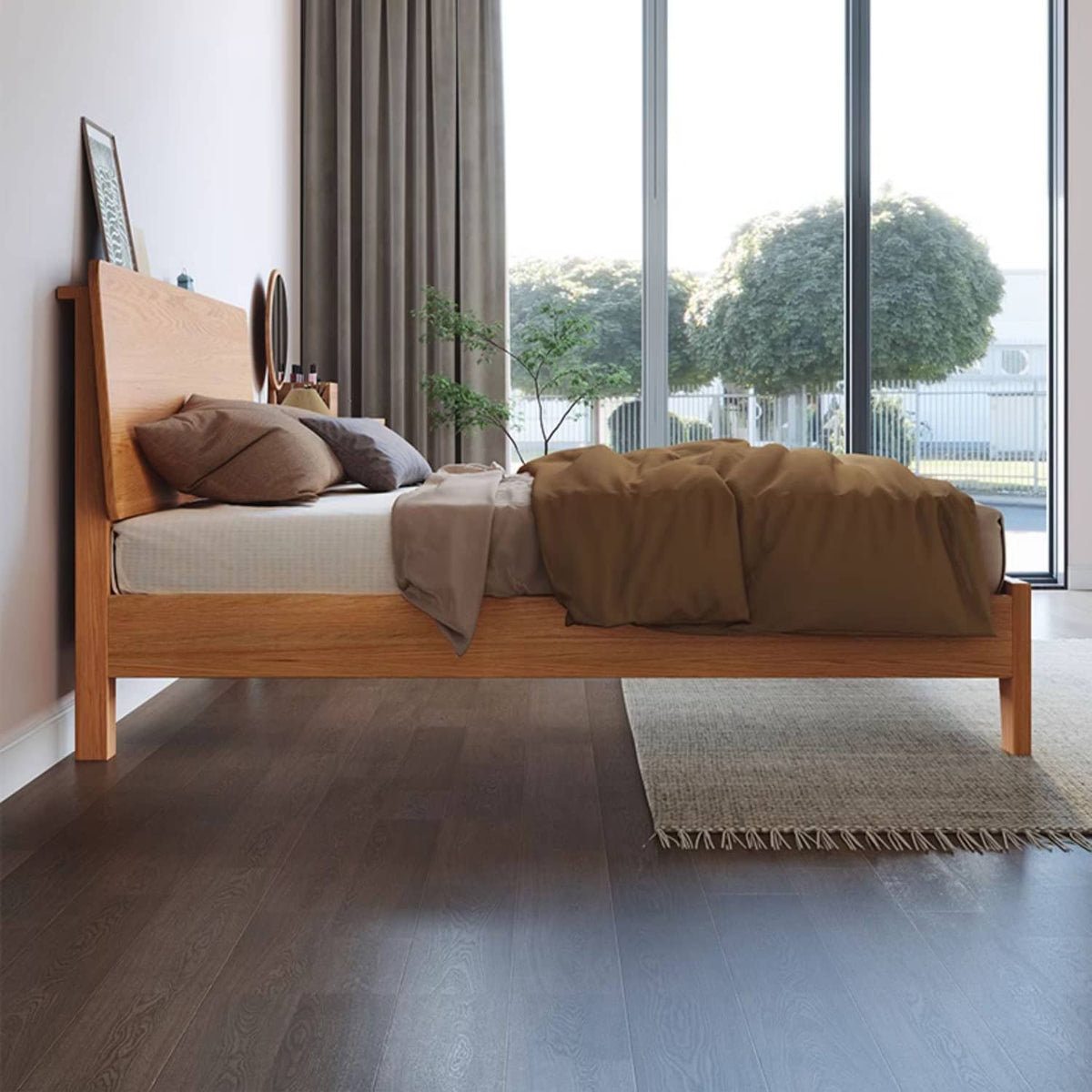 Natural Wood Color Rubber Wood Pine Bed - Elegant & Durable Bedroom Furniture hmak-235