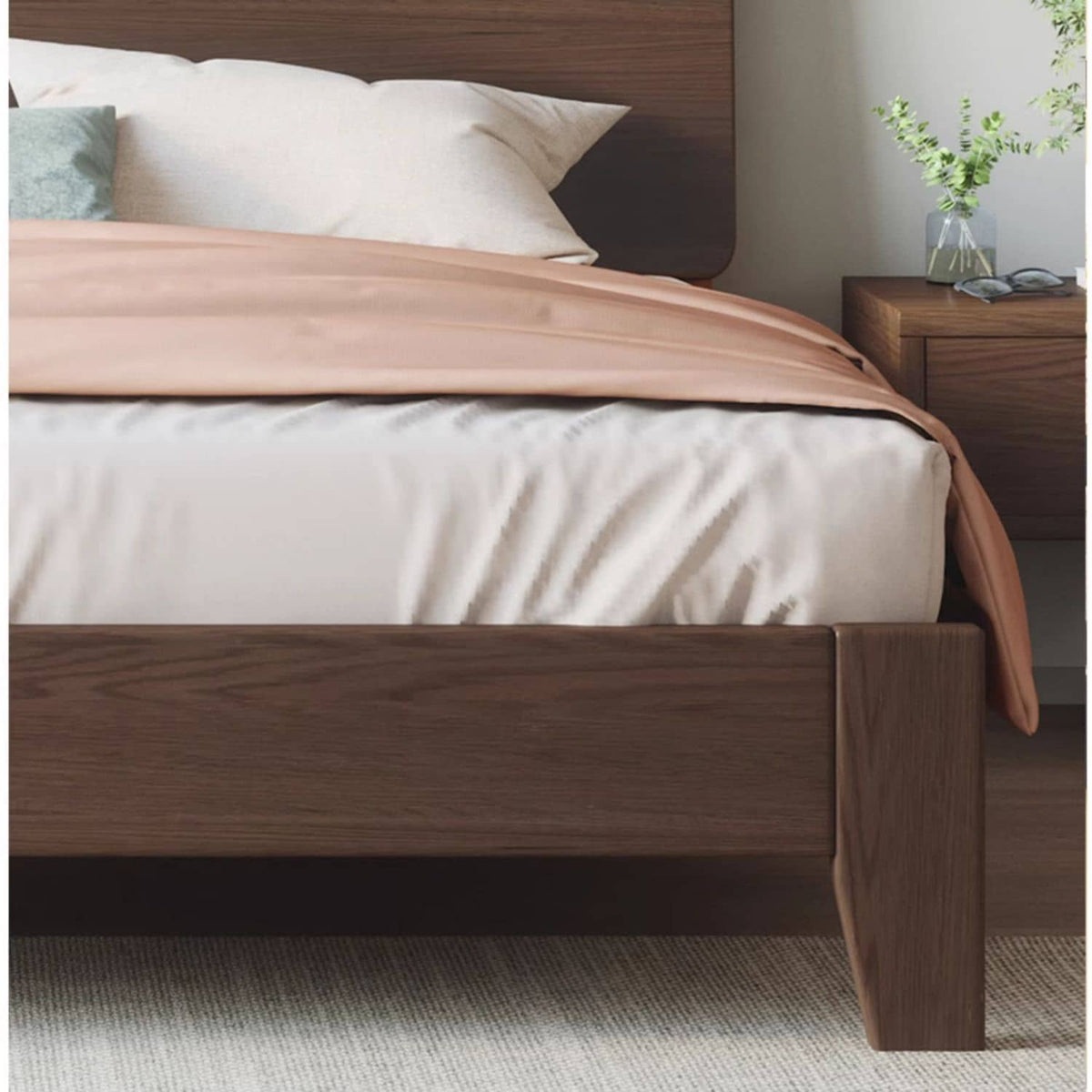 Luxurious Solid Brown Rubberwood Pine Bed Frame - Stylish & Durable Design hmak-236