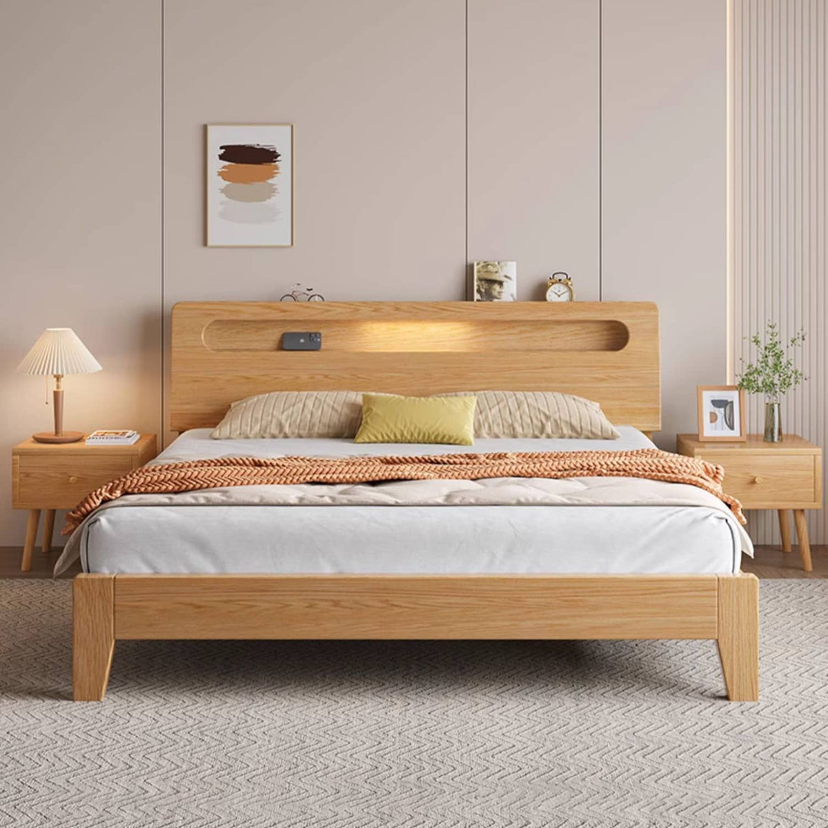 Premium Natural Rubber Wood Pine Bed Frame - Sturdy & Stylish Design hmak-237