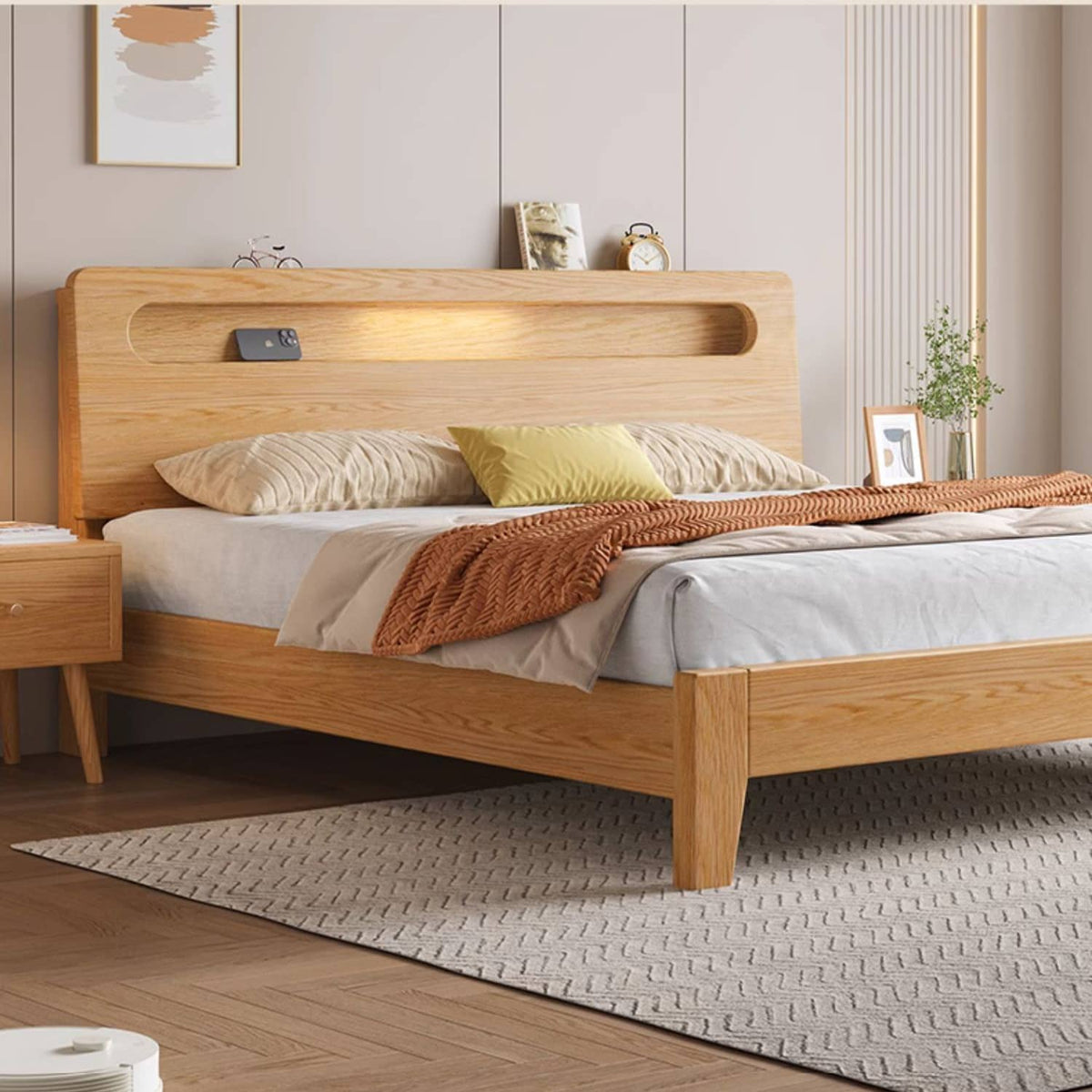 Premium Natural Rubber Wood Pine Bed Frame - Sturdy & Stylish Design hmak-237