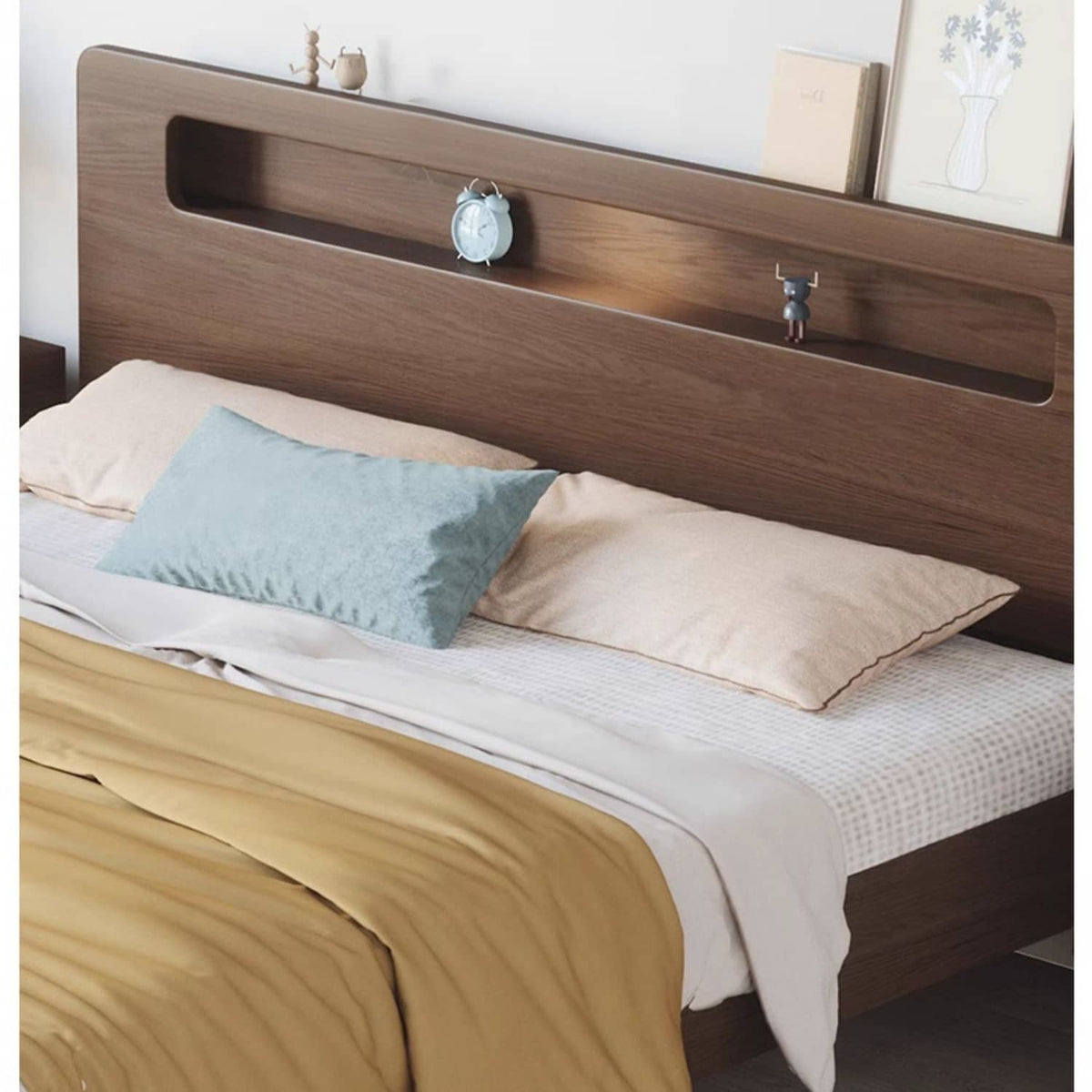 Sturdy and Versatile Pine-Brown Rubber Wood Bed Frame hmak-238