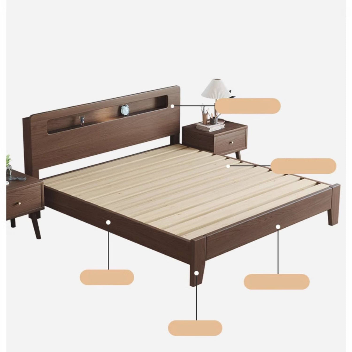 Sturdy and Versatile Pine-Brown Rubber Wood Bed Frame hmak-238