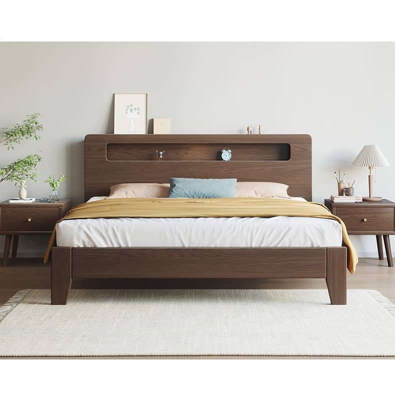 Sturdy and Versatile Pine-Brown Rubber Wood Bed Frame hmak-238