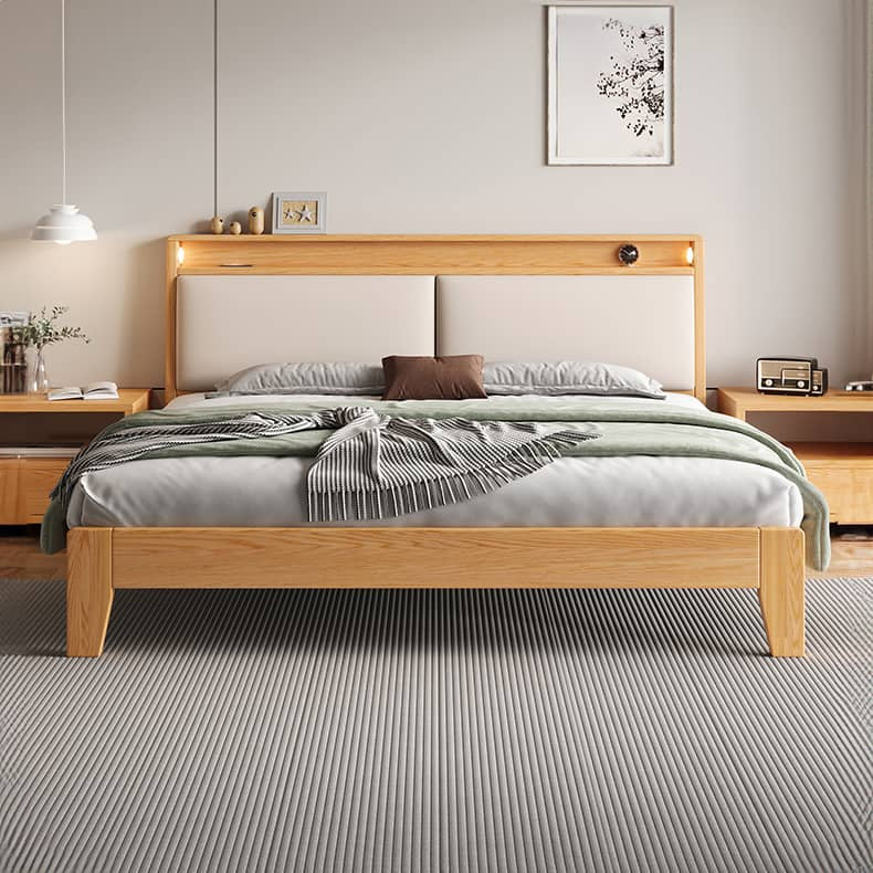 Premium Natural Rubber Wood Pine Bed - Cozy Flannel Finish hmak-239