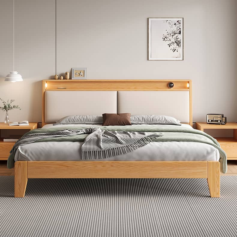 Premium Natural Rubber Wood Pine Bed - Cozy Flannel Finish hmak-239