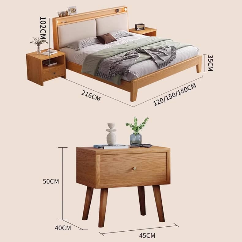 Premium Natural Rubber Wood Pine Bed - Cozy Flannel Finish hmak-239
