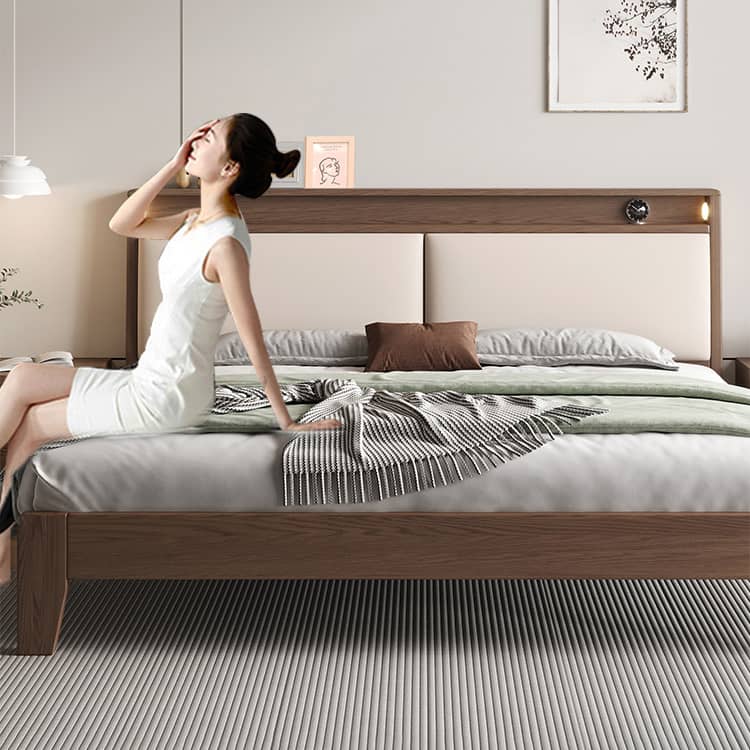 Luxurious Bed Frame in Brown Rubber Wood and Pine - Sturdy & Elegant Design hmak-240