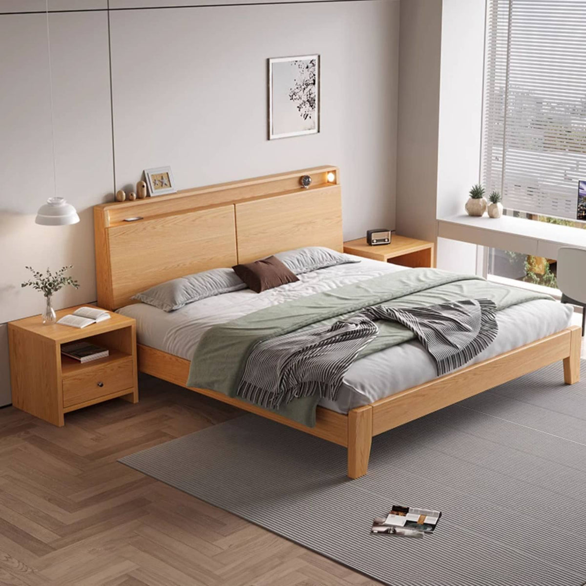 Charming Rubber Wood Pine Bed Frame in Natural Finish - Perfect for Any Bedroom Decor hmak-241