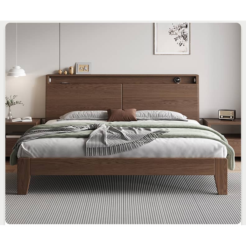 Stunning Bed Frame in Rich Brown Rubber Wood and Pine - Elegant Bedroom Upgrade hmak-242