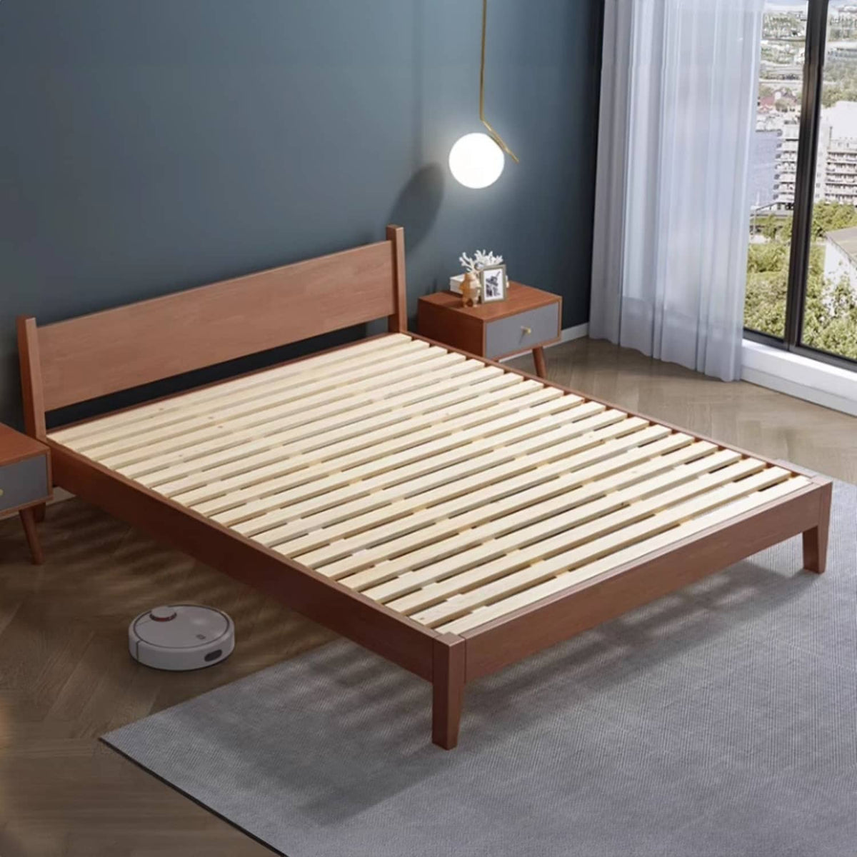 Eco-Friendly Brown Rubber Wood Pine Natural Bed Frame hmak-243