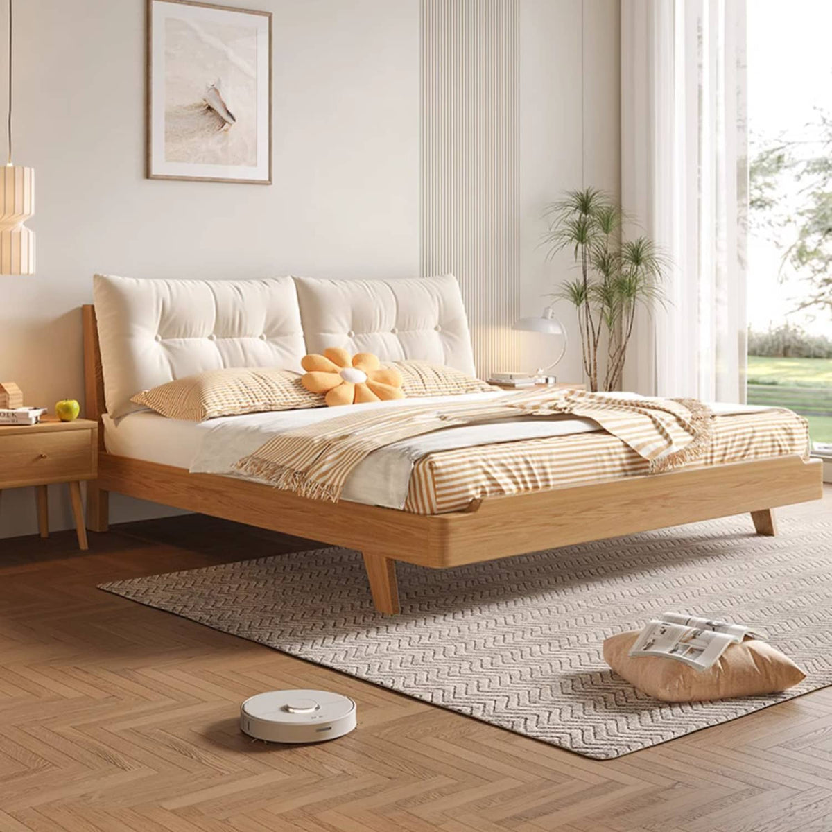 Natural Wooden Bed Frame - Rubber Wood & Pine Finish for a Timeless Look hmak-244