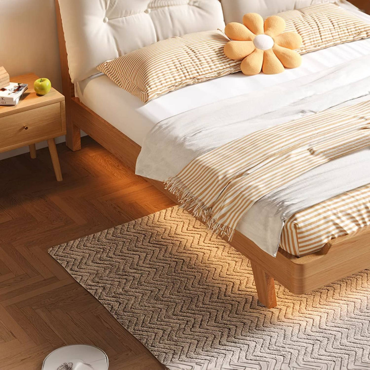 Natural Wooden Bed Frame - Rubber Wood & Pine Finish for a Timeless Look hmak-244