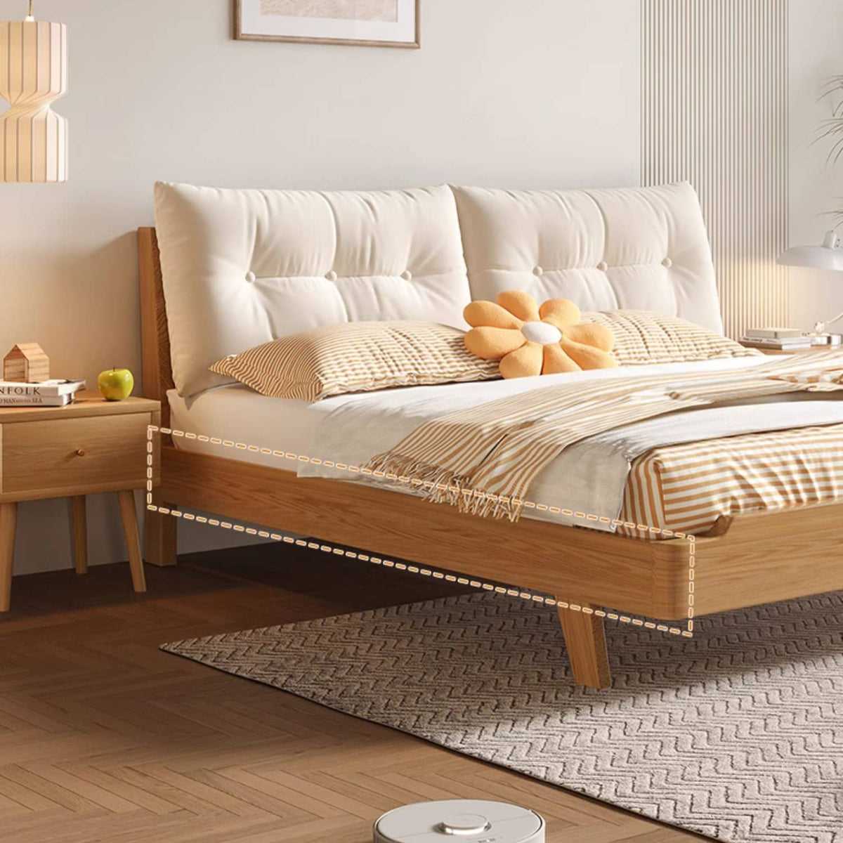 Natural Wooden Bed Frame - Rubber Wood & Pine Finish for a Timeless Look hmak-244