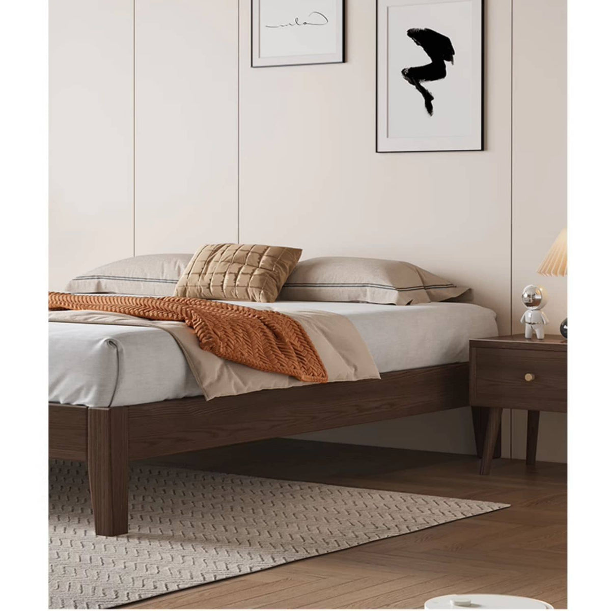 Elegant Brown Rubber Wood Pine Bed - Durable & Stylish Bedroom Furniture hmak-245