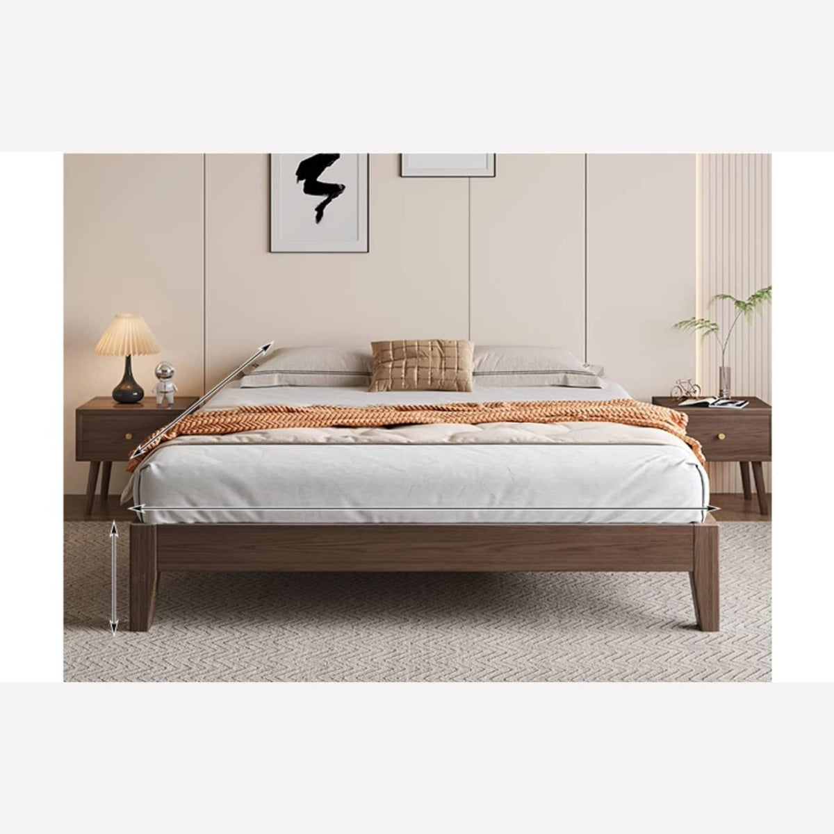 Elegant Brown Rubber Wood Pine Bed - Durable & Stylish Bedroom Furniture hmak-245