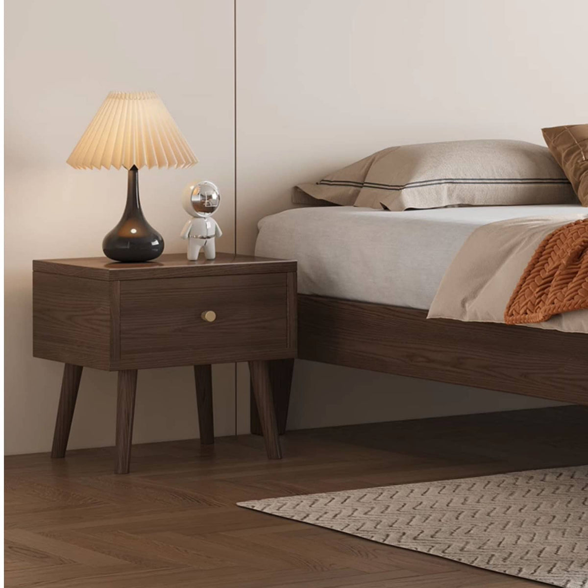 Elegant Brown Rubber Wood Pine Bed - Durable & Stylish Bedroom Furniture hmak-245