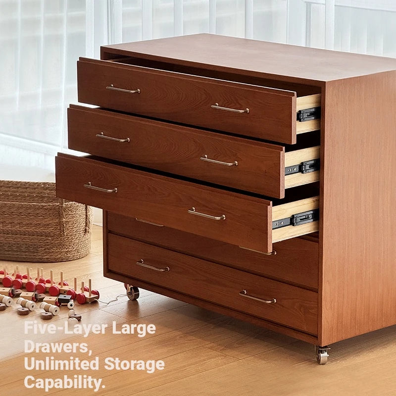 Modern Ash Wood Drawer Cabinet with Stainless Steel Handles – Sleek Storage Solution hmr-4763