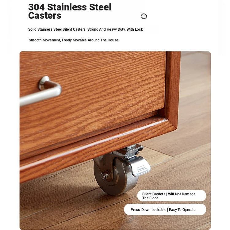 Modern Ash Wood Drawer Cabinet with Stainless Steel Handles – Sleek Storage Solution hmr-4763
