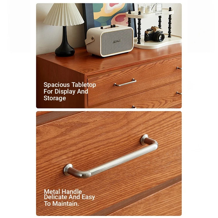 Modern Ash Wood Drawer Cabinet with Stainless Steel Handles – Sleek Storage Solution hmr-4763
