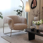 Modern Black Stainless Faux Lambswool Accent Chair – Chic and Cozy Living Room Furniture hmr-4766