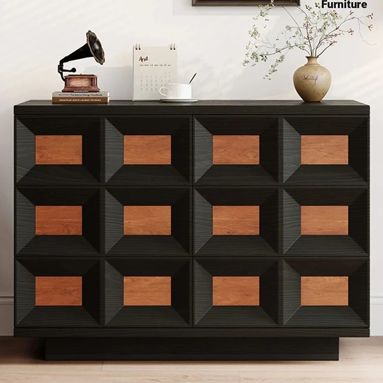 Stylish Ash Wood Cabinet with Geometric Design - Modern Storage Solution for Your Home hmr-4768