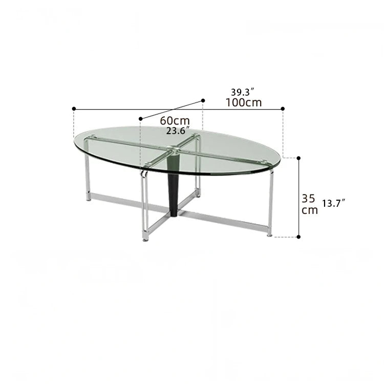 Sleek Glass Oval Coffee Table with Ash Wood & Stainless Steel Accents - Modern Living Room Design hmr-4774