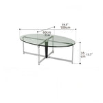 Sleek Glass Oval Coffee Table with Ash Wood & Stainless Steel Accents - Modern Living Room Design hmr-4774