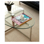 Sleek Glass Oval Coffee Table with Ash Wood & Stainless Steel Accents - Modern Living Room Design hmr-4774