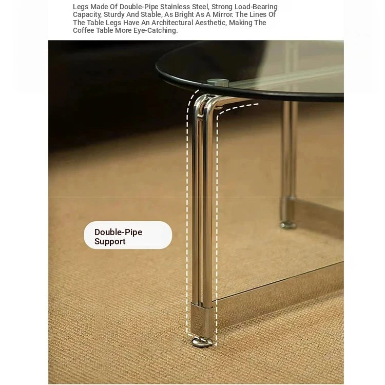 Sleek Glass Oval Coffee Table with Ash Wood & Stainless Steel Accents - Modern Living Room Design hmr-4774