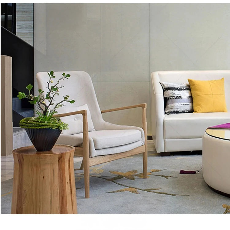 Stylish Ash Wood Armchair with Cotton-Linen Upholstery – Perfect for Modern Living Spaces hmr-4775