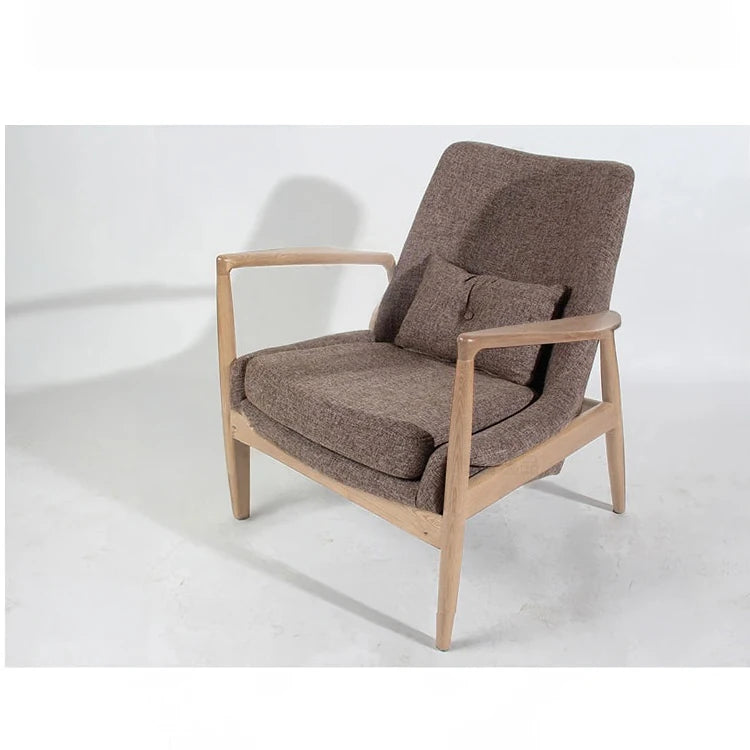 Stylish Ash Wood Armchair with Cotton-Linen Upholstery – Perfect for Modern Living Spaces hmr-4775