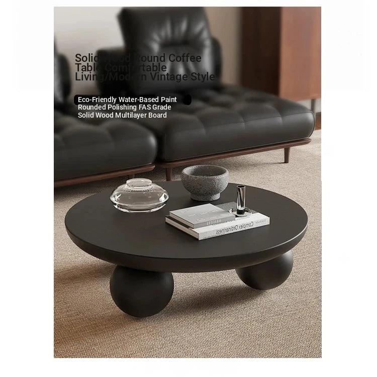 Stylish Ash Wood Coffee Table with Unique Round Base - Modern Design for Living Room Décor hmr-4776