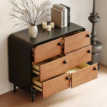 Modern Ash Wood Cabinet with Stylish Black Accents - 6-Drawer Storage Solution for Home Décor hmr-4777