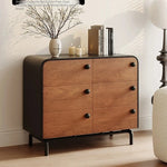 Modern Ash Wood Cabinet with Stylish Black Accents - 6-Drawer Storage Solution for Home Décor hmr-4777