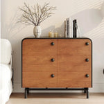 Modern Ash Wood Cabinet with Stylish Black Accents - 6-Drawer Storage Solution for Home Décor hmr-4777