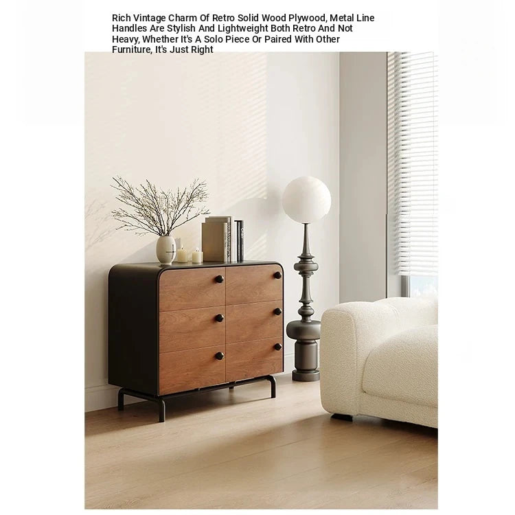 Modern Ash Wood Cabinet with Stylish Black Accents - 6-Drawer Storage Solution for Home Décor hmr-4777