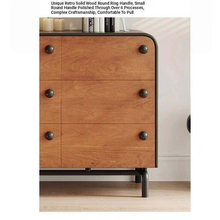 Modern Ash Wood Cabinet with Stylish Black Accents - 6-Drawer Storage Solution for Home Décor hmr-4777