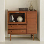 Mid-Century Modern Ash Wood Cabinet with Glass Display and Drawers - Stylish Storage Solution for Home and Office hmr-4779