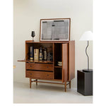 Mid-Century Modern Ash Wood Cabinet with Glass Display and Drawers - Stylish Storage Solution for Home and Office hmr-4779
