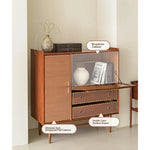 Mid-Century Modern Ash Wood Cabinet with Glass Display and Drawers - Stylish Storage Solution for Home and Office hmr-4779