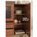 Mid-Century Modern Ash Wood Cabinet with Glass Display and Drawers - Stylish Storage Solution for Home and Office hmr-4779