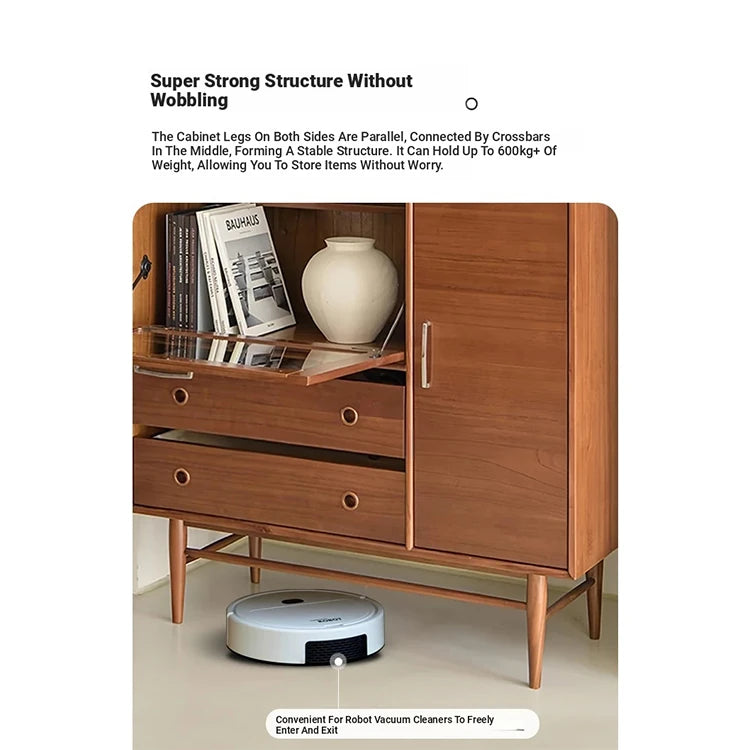 Mid-Century Modern Ash Wood Cabinet with Glass Display and Drawers - Stylish Storage Solution for Home and Office hmr-4779