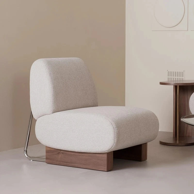 Comfortable Ash Wood and Stainless Steel Lounge Chair with Cotton-Linen Upholstery - Modern Design for Stylish Living Spaces hmr-4782