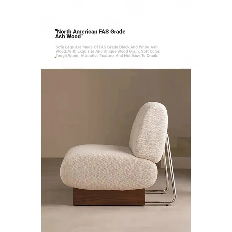 Comfortable Ash Wood and Stainless Steel Lounge Chair with Cotton-Linen Upholstery - Modern Design for Stylish Living Spaces hmr-4782