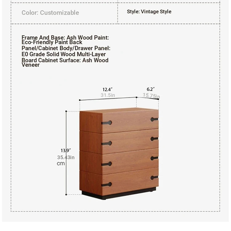 Stylish Ash Wood Cabinet with Sleek Design - 4 Drawer Dresser for Modern Living Spaces hmr-4783