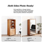 Elegant Ash Wood and Glass Cabinet with Stainless Steel Accents - Modern Home Storage Solution hmr-4800