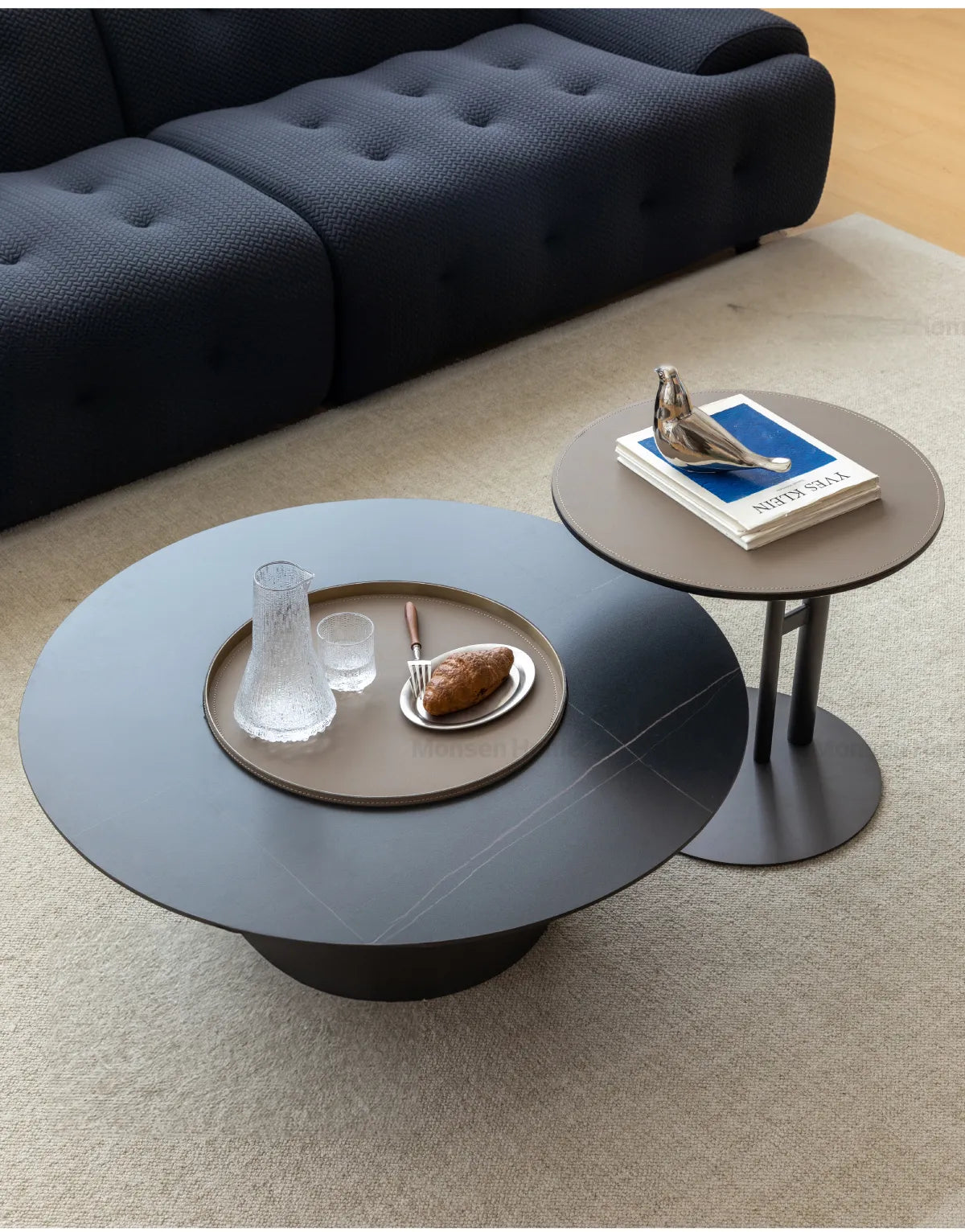 2-Piece Modern Coffee Table Set – Sintered Stone and Synthetic Leather Design with Stainless Accents hms-4051