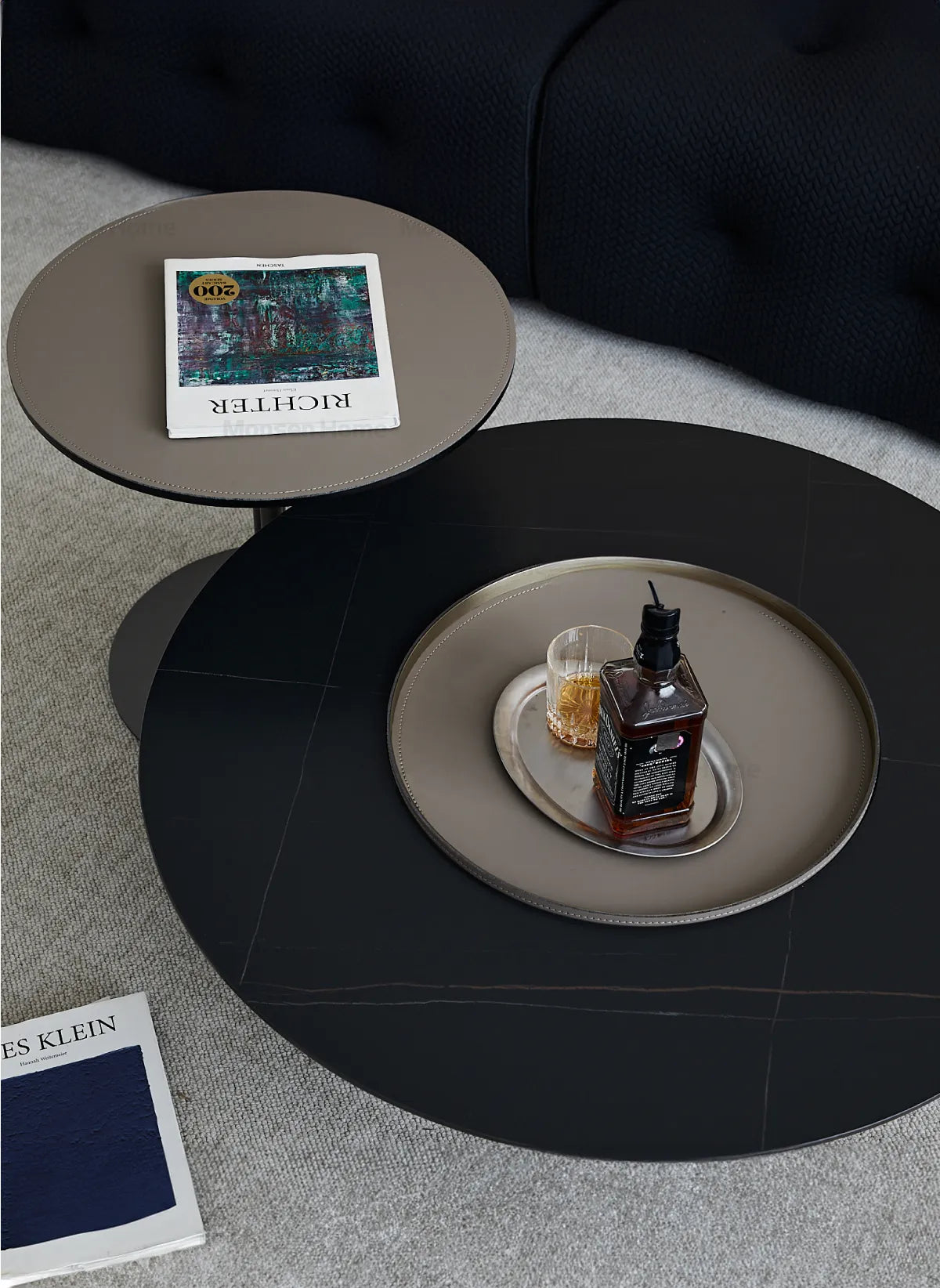 2-Piece Modern Coffee Table Set – Sintered Stone and Synthetic Leather Design with Stainless Accents hms-4051