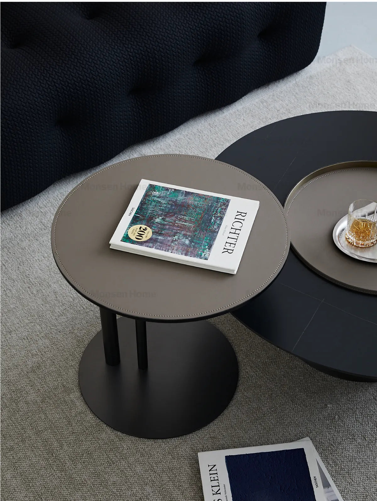 2-Piece Modern Coffee Table Set – Sintered Stone and Synthetic Leather Design with Stainless Accents hms-4051