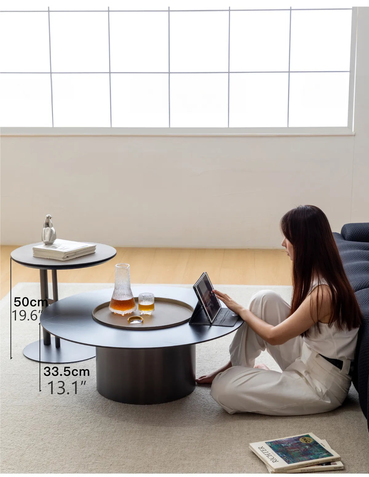 2-Piece Modern Coffee Table Set – Sintered Stone and Synthetic Leather Design with Stainless Accents hms-4051